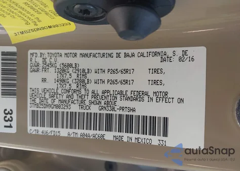 2016 Toyota Tacoma Trd Sport из США, поврежденный, VIN 3TMBZ5DN9GM003293